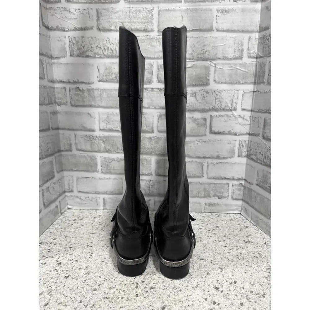 Frye Lindsay Spur Tall Black Leather Harness Riding Boots